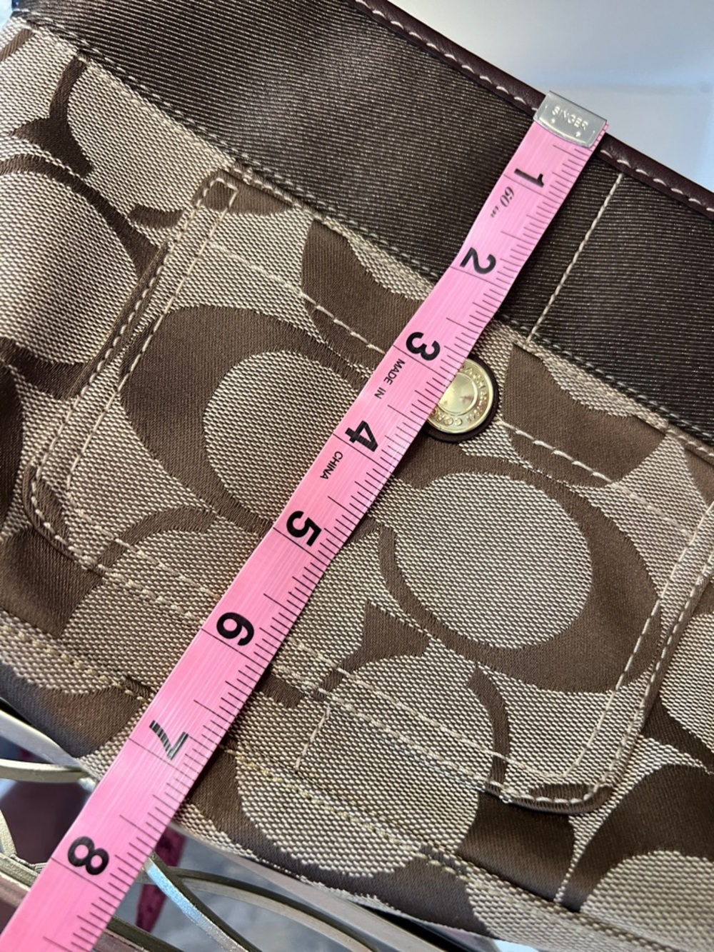 Y2K Coach Signature “C” Monogram Baguette Shoulder Bag – Khaki/Brown #11688 - Picture 13 of 16
